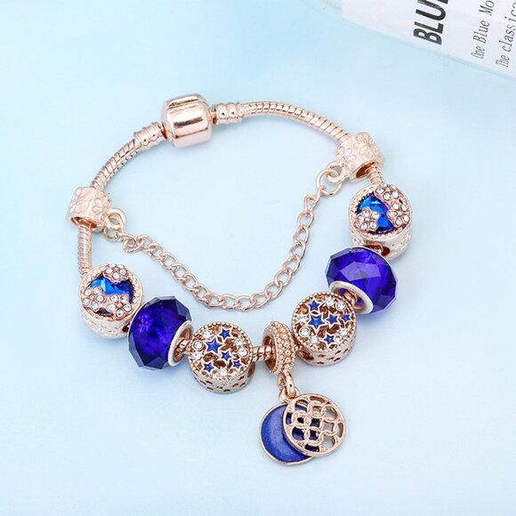 925 Blue Crystal Bead Themed Decorative Pendant Bracelet - Picture 4 of 5